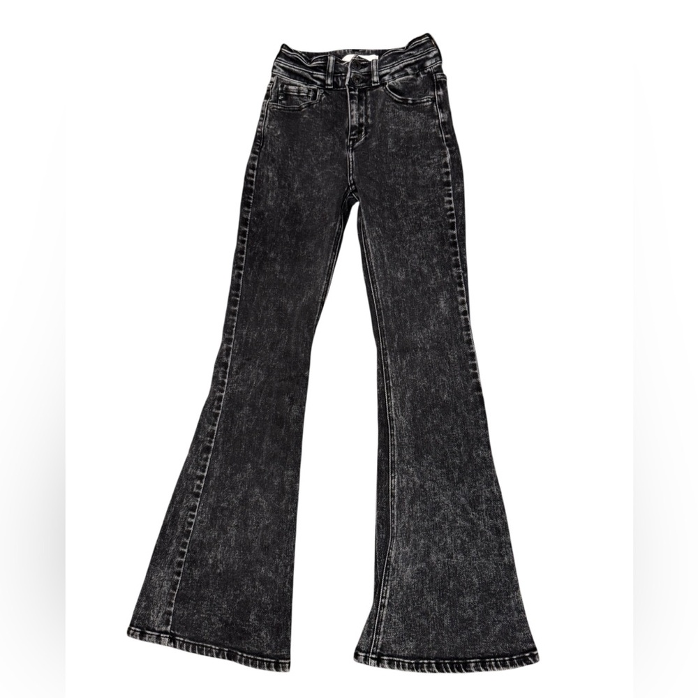 KanCan Black Acid Wash High Rise Super Flare Jeans Size 1/24 NWOT